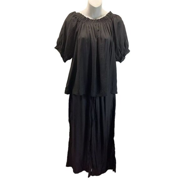 Womens 2‎ piece Mer Sea Outfit Black short sleeve cropped pant ruffles Size SM - Picture 1 of 14